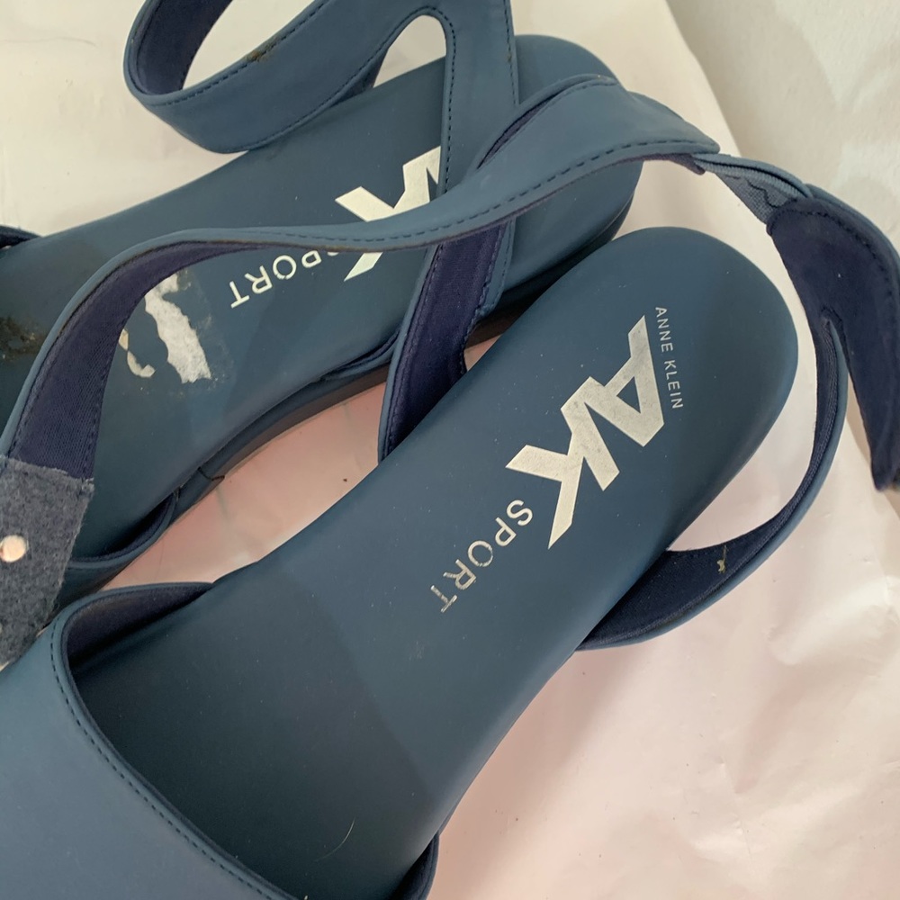 Anne Klein AK Sport Slate Blue Ankle Strap Wedge Sandals - Picture 5 of 7